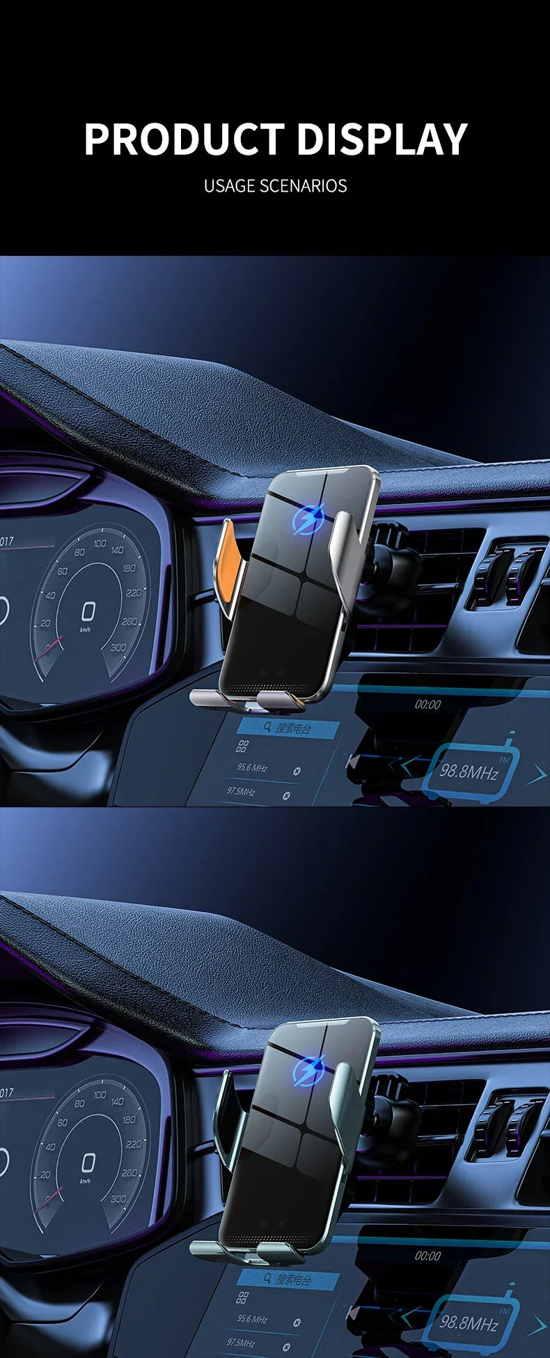 Car Wireless Charger with Automatic Clamps & Fast Charging - Voltix