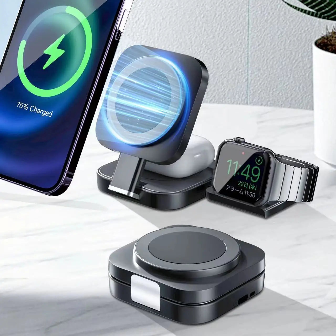 3 in 1 Tiny Foldable Wireless Charging Station. - Voltix