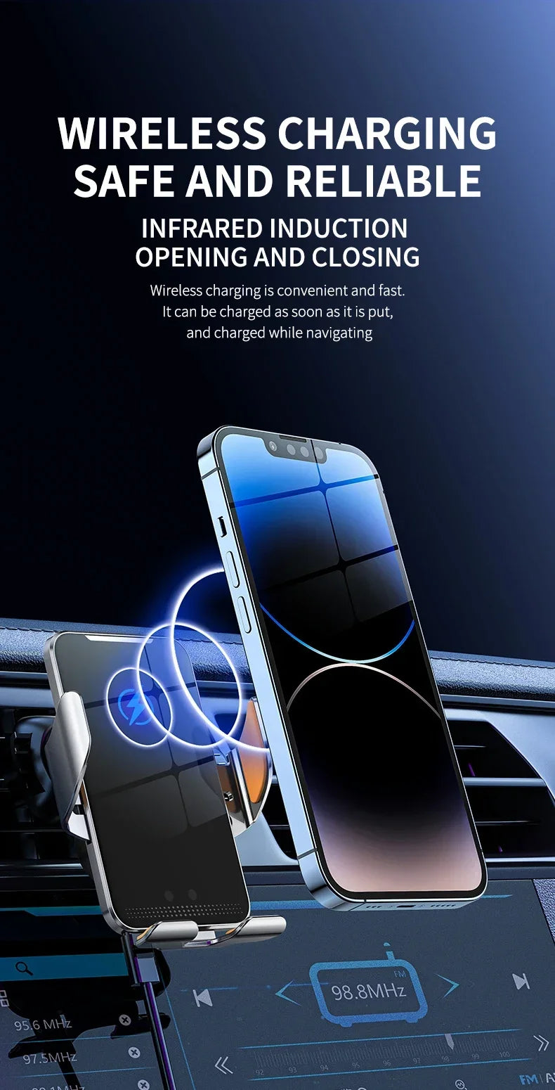Car Wireless Charger with Automatic Clamps & Fast Charging - Voltix