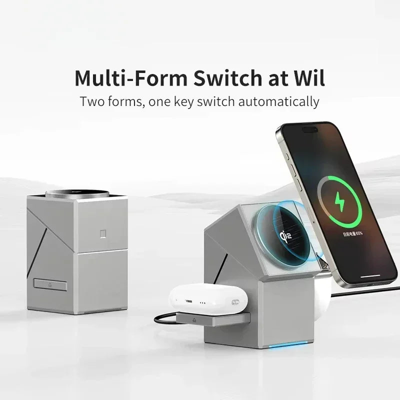 Exclucive 3 in 1 Wireless Charger with Auto-Rotating Phone Dock - Voltix
