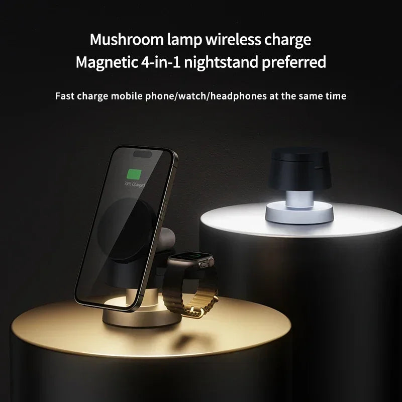 4-in-1 Wireless Charger with Aesthetic Design and Mushroom Night Light - Voltix