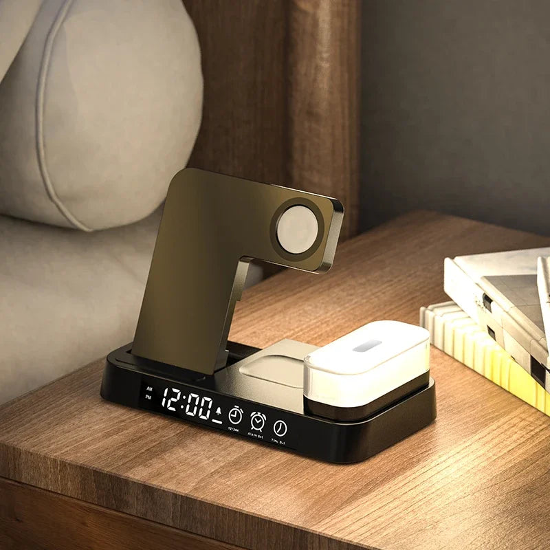 3-in-1 Wireless Charging Stand with Alarm Clock & Night Light - Voltix